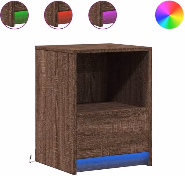 Berkfield Home Modern Bedside Cabinet with Integrated LED Lights in Brown Oak Engineered Wood