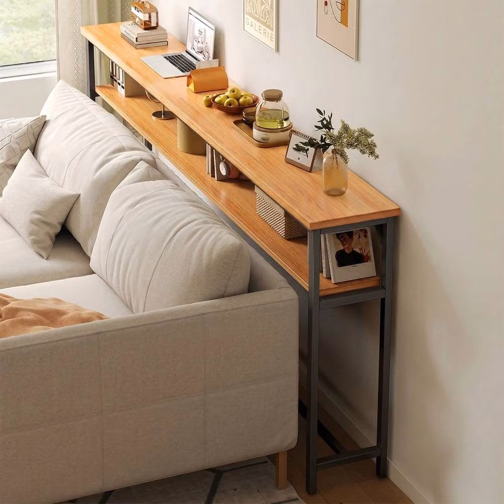 ERGOVEXA Modern Double Tier Console Table with Black Frame and MDF Laminate Finish – 4