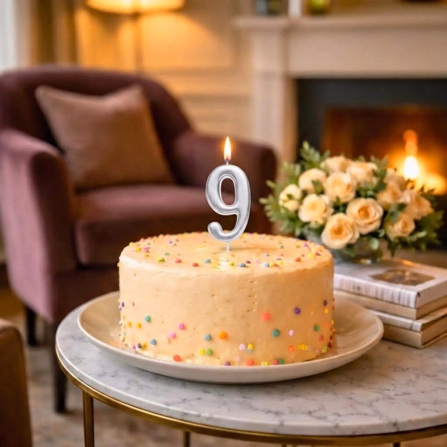 Shatchi Silver Number 9 Birthday Cake Topper Candle – 5