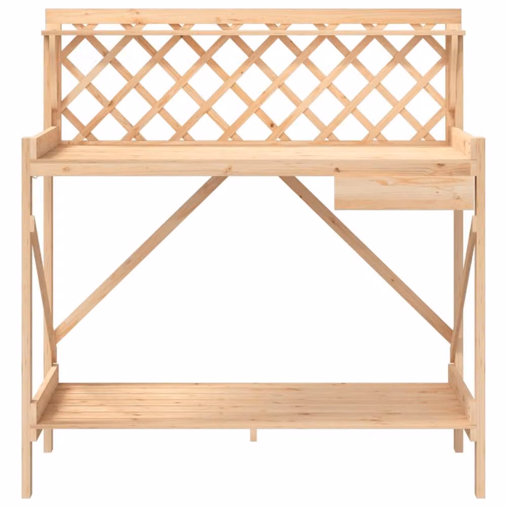 Berkfield Home Potting Bench with Trellis in Light Brown Solid Wood and Metal – 2