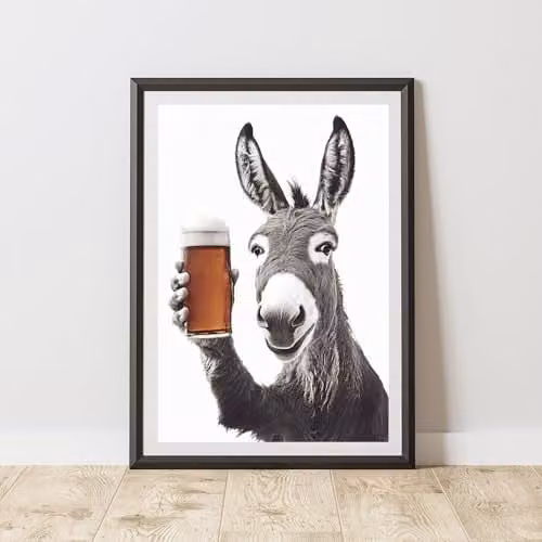 60 Second Makeover Funny Donkey Drinking Beer Paper Poster, A3