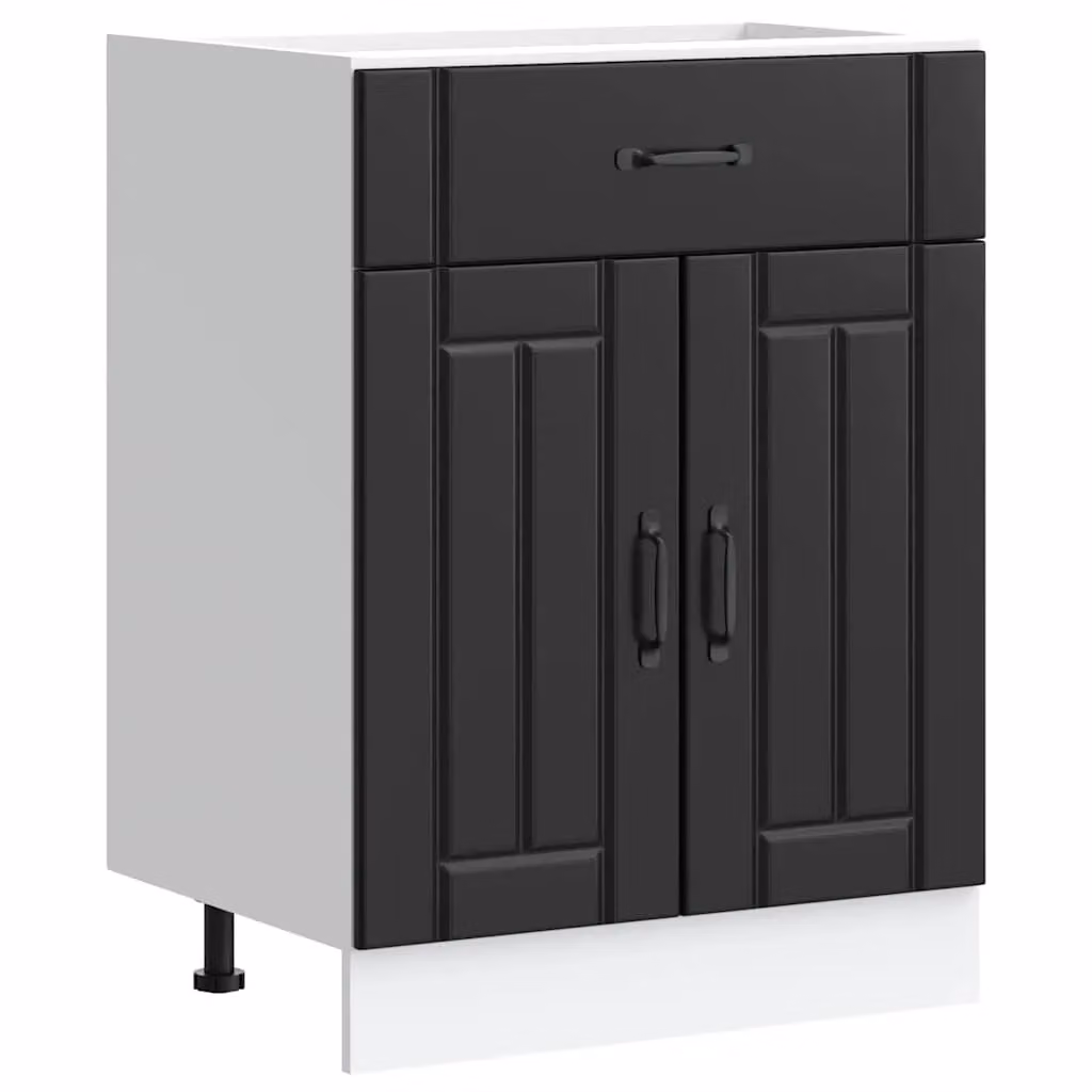 Berkfield Home Lucca Black Matt MDF Freestanding Kitchen Sink Base Cabinet with Hinged Doors and Internal Shelves – 1