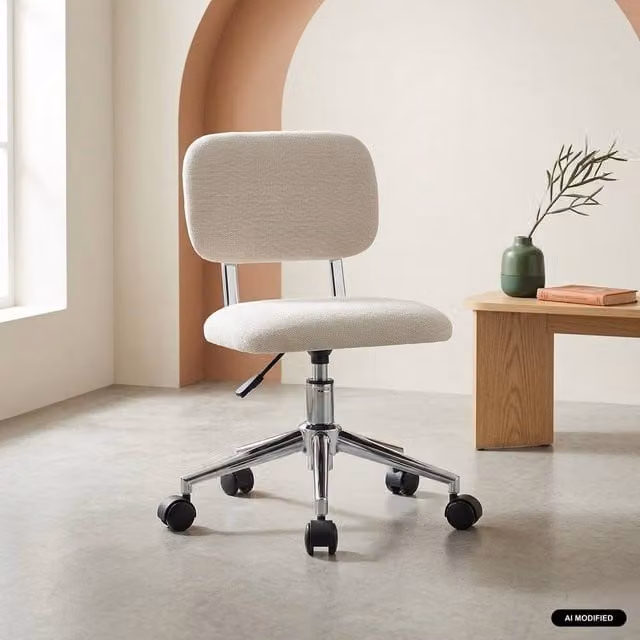 Sweek height-adjustable children's task chair with castors in beige chenille fabric
