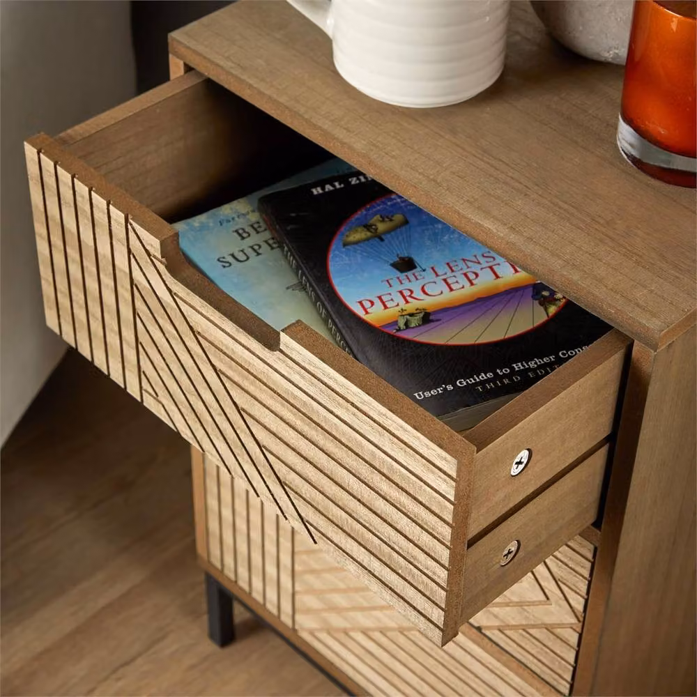 Nordara Geometric Design 3 Drawer Chest in Brown, W: 100 cm, D: 60 cm – 3