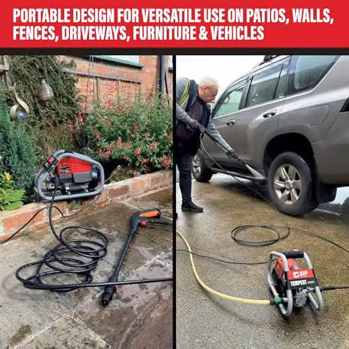 SIP Tempest PW420/150 Wall-Mount Pressure Washer, Red, 2175psi, 420L/hr, 6m Hose & Detergent – 2