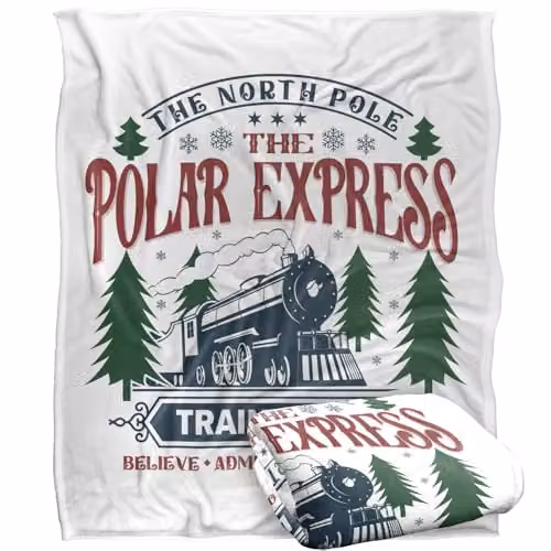 LOGOVISION The Polar Express Train Depot Super Soft Silky Touch Fleece Throw Blanket, Multicolour, W: 152 cm, D: 127 cm – 1