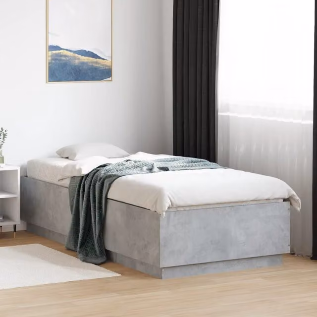 Berkfield Home Modern Bed Frame with LED Under-Bed Lighting and USB Charging Port in Concrete Grey, W/D/H: 100 x 200 cm – 1