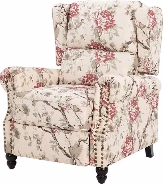 Livingandhome Floral Fabric Upholstered Pushback Armchair with Armrests in Multicolour