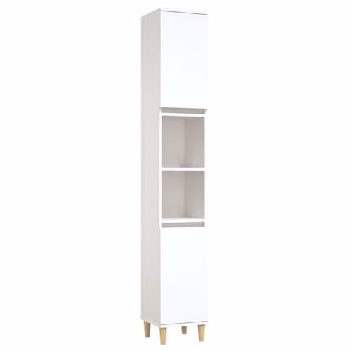 vidaXL Scandinavian Style White Bathroom Storage Cabinet with Hinged Doors and Internal Shelves, H: 190 cm, W: 30 cm, D: 30 cm