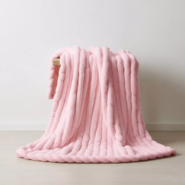 Snug City Pink Ribbed Woven Cord Blanket, W/D/H: 150 x 200 cm