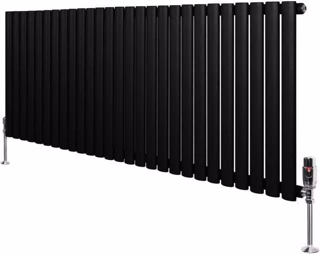 Monstershop Oval Single Column Steel Radiator with Integrated Valves and Thermostat Head, Black, W: 60 cm, H: 162 cm