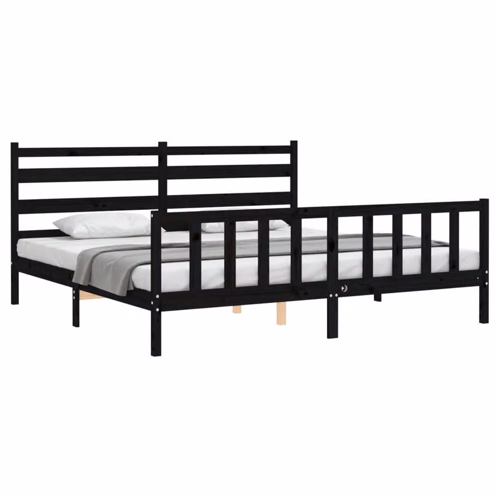 Berkfield Home Solid Wood Pine Bed Frame with Headboard in Black, 200 x 200 cm – 3