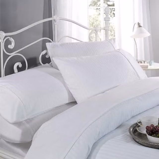 Dorchester White Striped King Size Cotton Mako Satin 300 Thread Count Reversible Duvet Cover and Pillowcase Set, Pillowcase: 50 x 75 cm