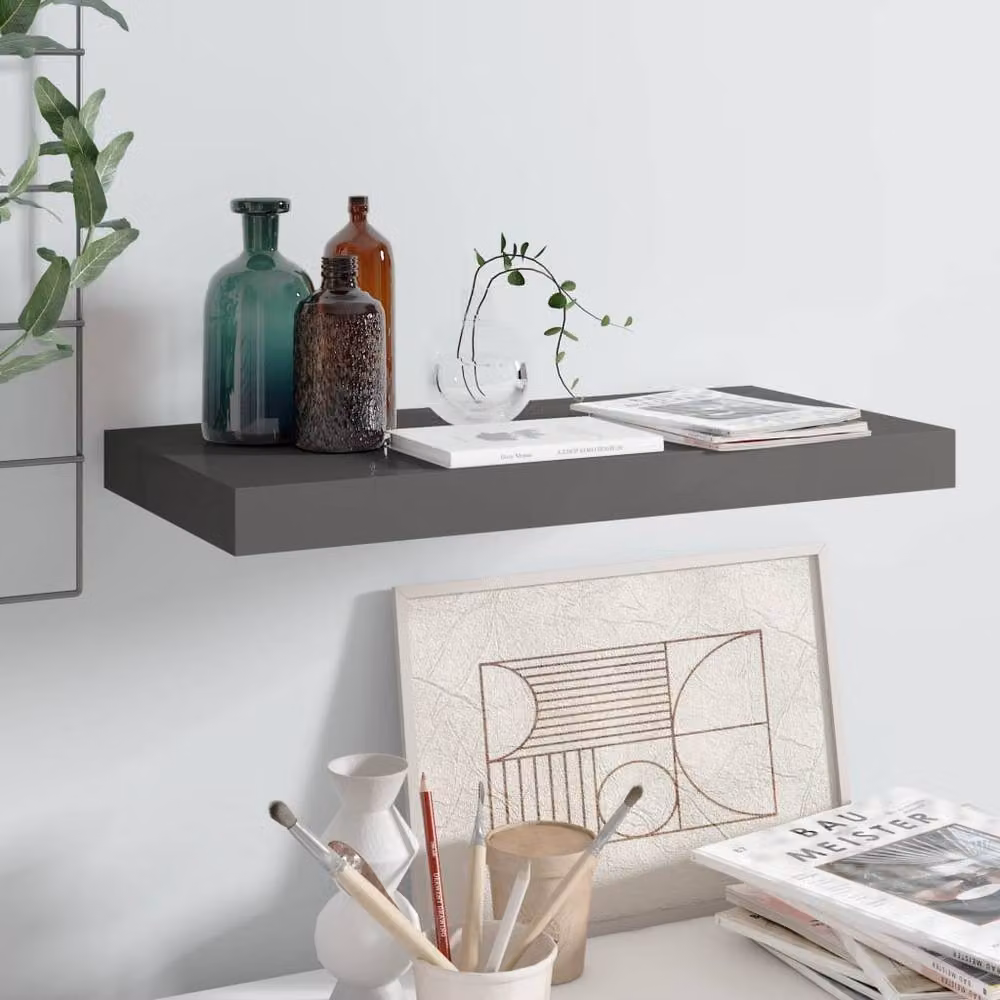 Berkfield Home Floating Wall Shelf in High Gloss Grey, W: 50 cm, D: 23 cm, H: 3.8 cm – 2