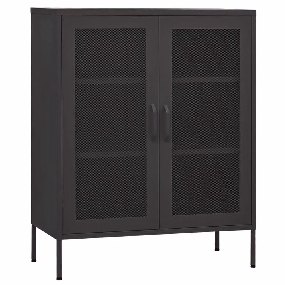 Berkfield Home Anthracite Steel Storage Cabinet with Glass Doors, W/D/H: 80 x 35 x 101.5 cm – 2
