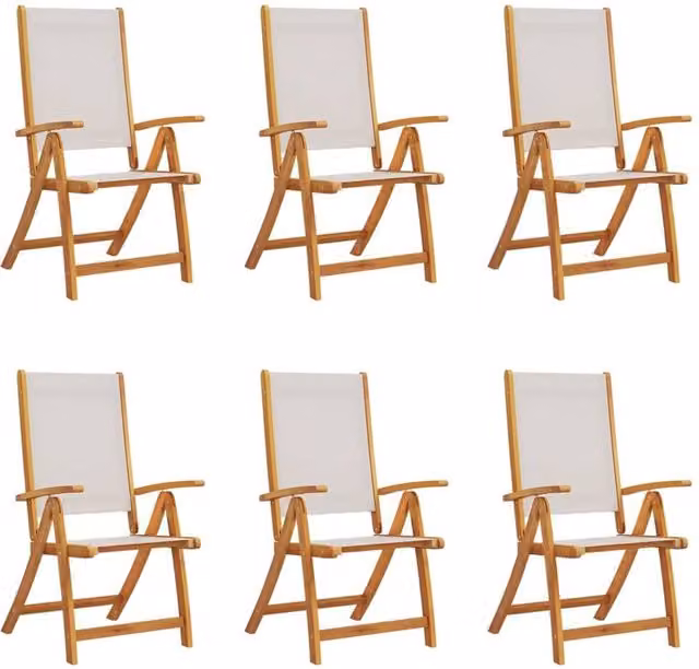 Berkfield Home Set of 6 Folding Garden Chairs in Brown Acacia Wood and Textilene – 1