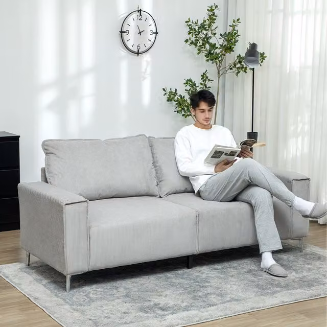 HOMCOM Modern 3 Seater Upholstered Sofa in Grey with Scatter Cushions, Width: 193 cm
