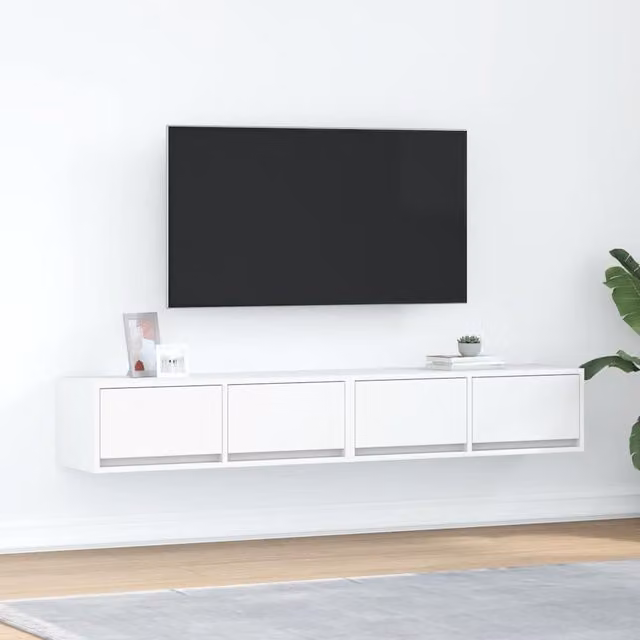 Berkfield Home Set of 2 Modern White MDF TV Cabinets, W: 80 cm, D: 31 cm, H: 25.5 cm