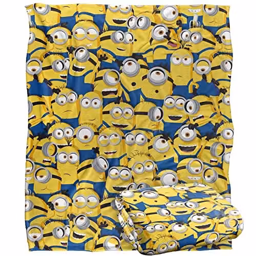 LOGOVISION Minions Silky Touch Super Soft Fleece Throw Blanket, White, W/D/H: 152 x 127 x 1 cm