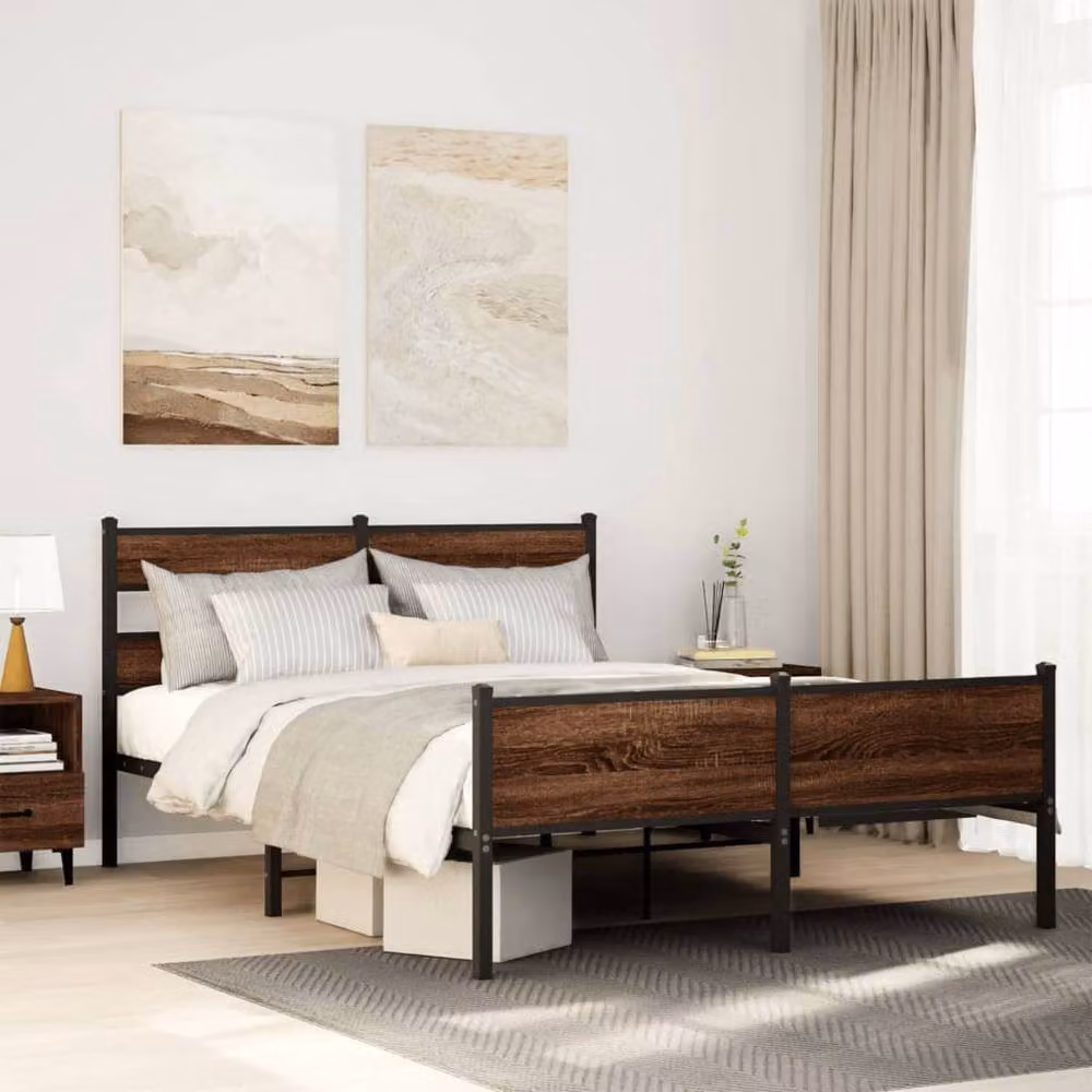 Berkfield Home Classic Bed Frame in Brown Oak, W/D/H: 140 x 200 x 91.5 cm – 2