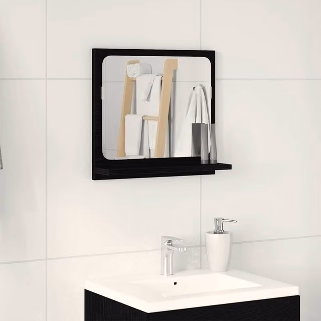 Berkfield Home Black Oak Wall Mounted Bathroom Mirror, W/D/H: 40 x 10.5 x 37 cm