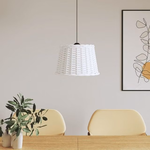 Berkfield Home White Wicker Ceiling Lamp Shade, W: 40 cm, H: 26 cm – 1