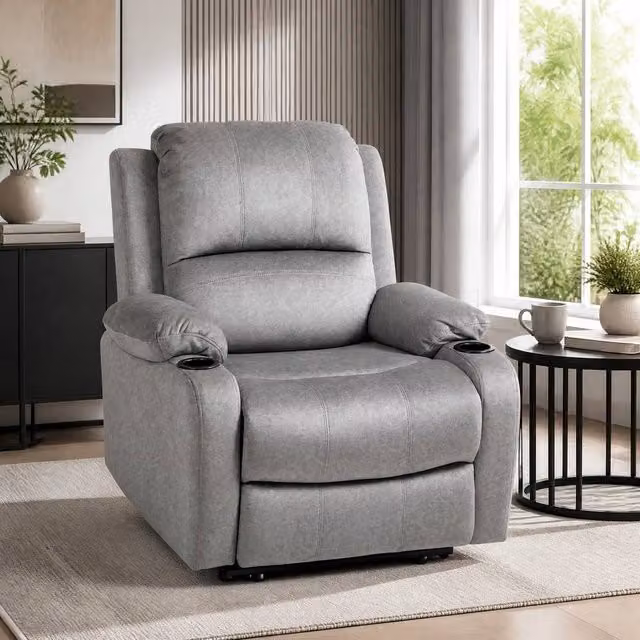 STILVORA Manual Recliner Armchair with Cup Holder in Grey – 1
