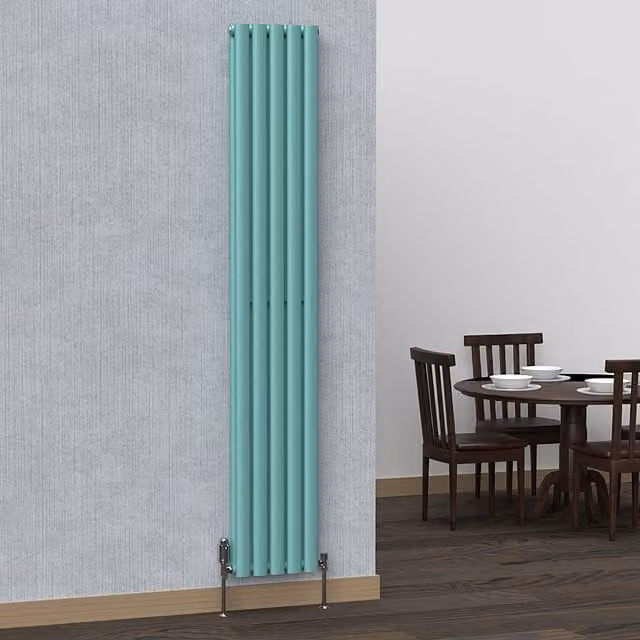 Lux Heat Oval Coloured Vertical Radiator in Light Aqua Green, H 180 cm x W 30 cm