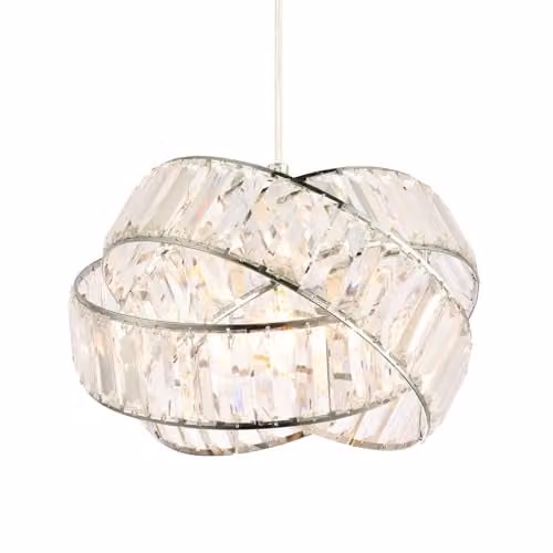 Happy Homewares Modern Three Ring Shiny Chrome Pendant Lighting Shade with Transparent Acrylic Rectangular Prisms, W: 18 cm, H: 28 cm – 1