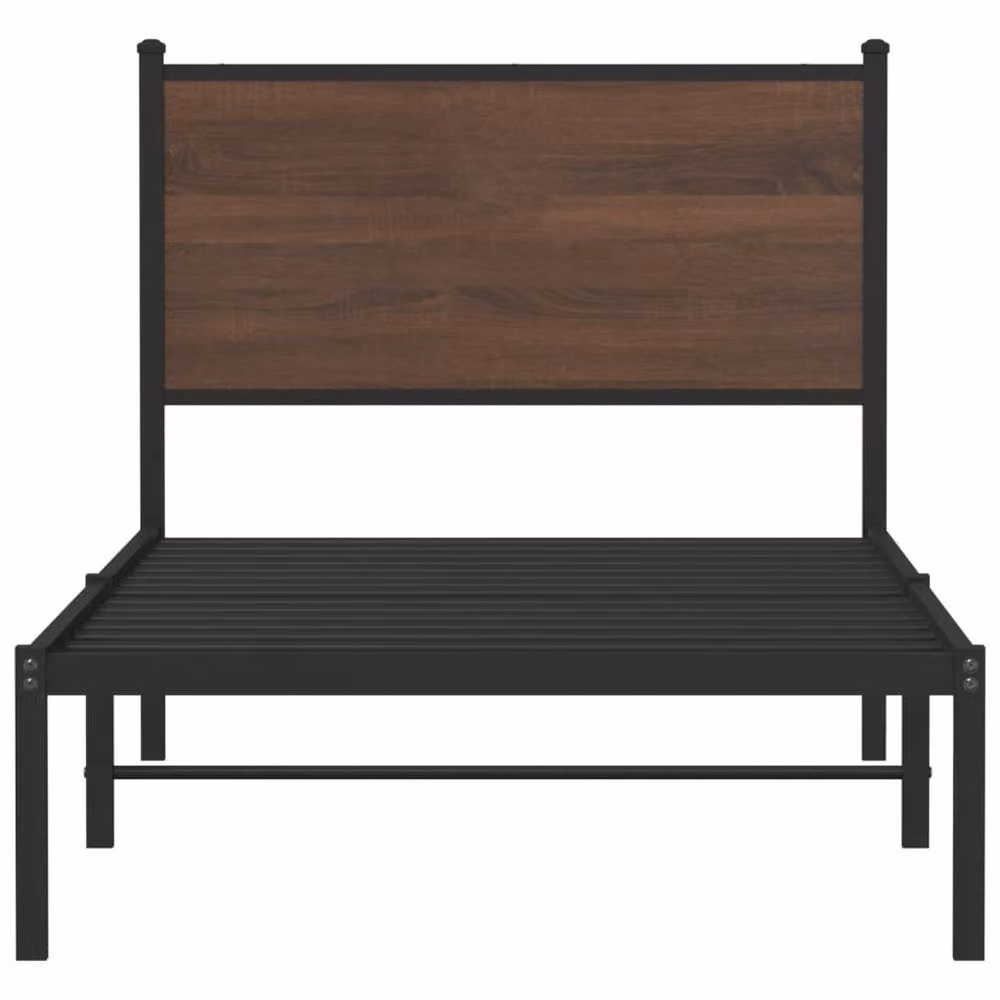 Berkfield Home Metal and MDF Bed Frame in Brown Oak, W/D/H: 80 x 190 cm – 3