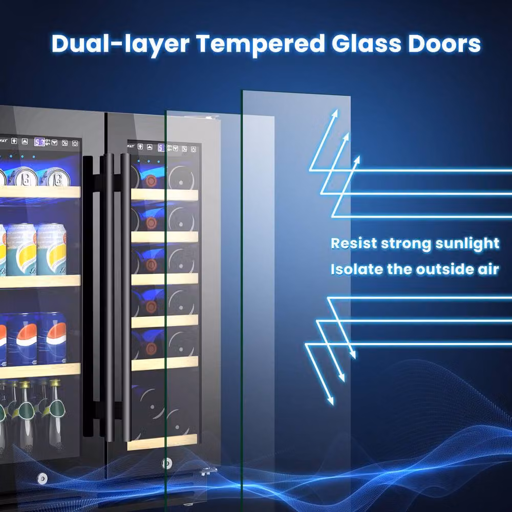Costway 120L Double Door Dual Zone Beverage and Wine Fridge with Auto Defrost in Black – 6