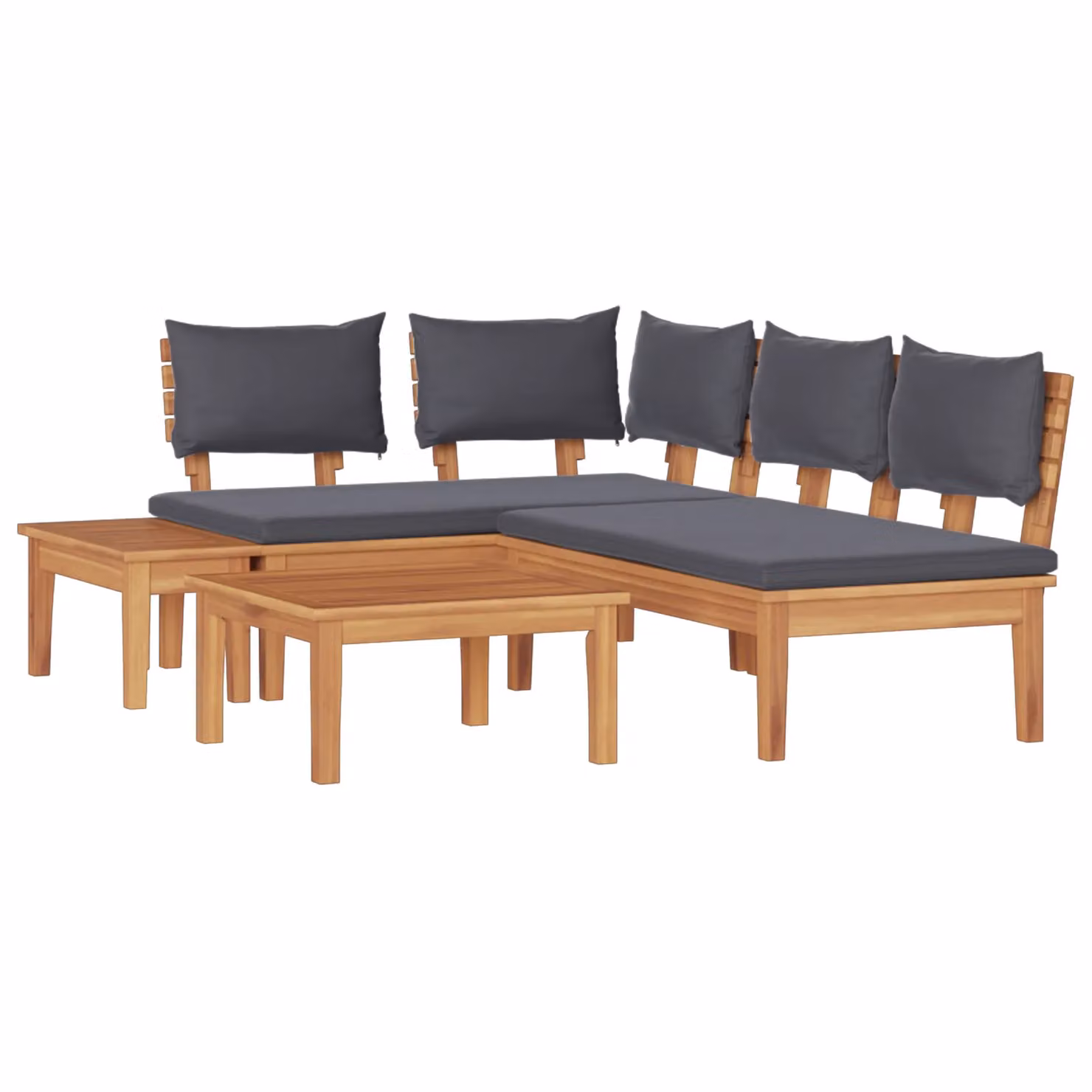 Berkfield Home 4-Piece Rustic Teak Wood Garden Bench Set with Cushions in Brown and Dark Grey – 2