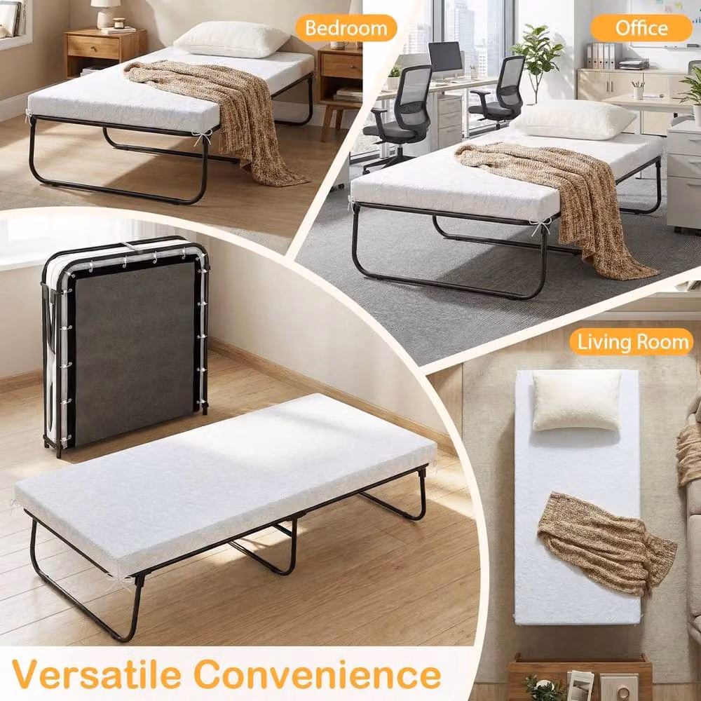NESTLUNE Black Folding Frame Single Guest Bed with Foam Mattress, W/D/H: 90 x 190 cm – 6