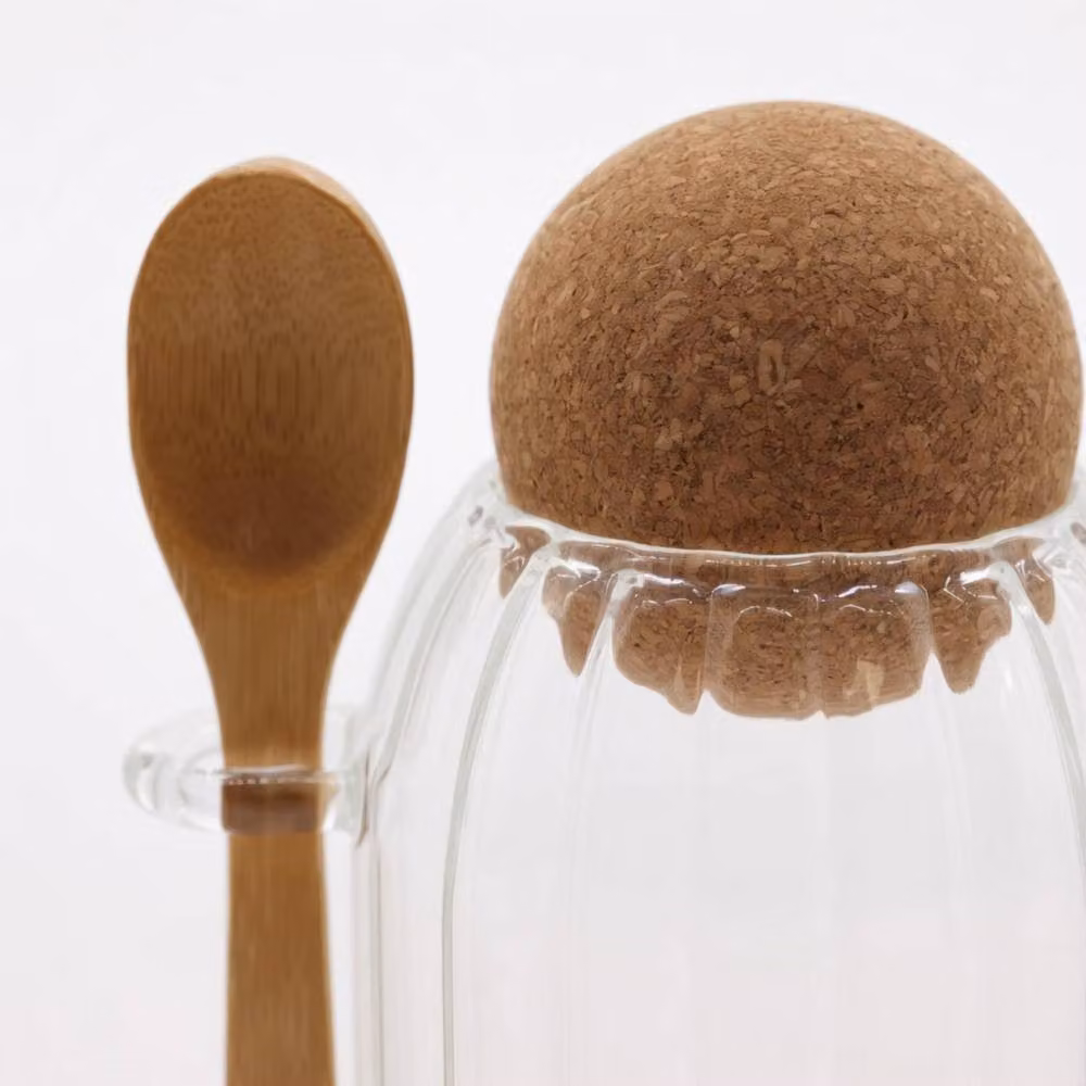 KDMD Ribbed Glass Cottage Jar with Bamboo Lid and Spoon in Clear – 2