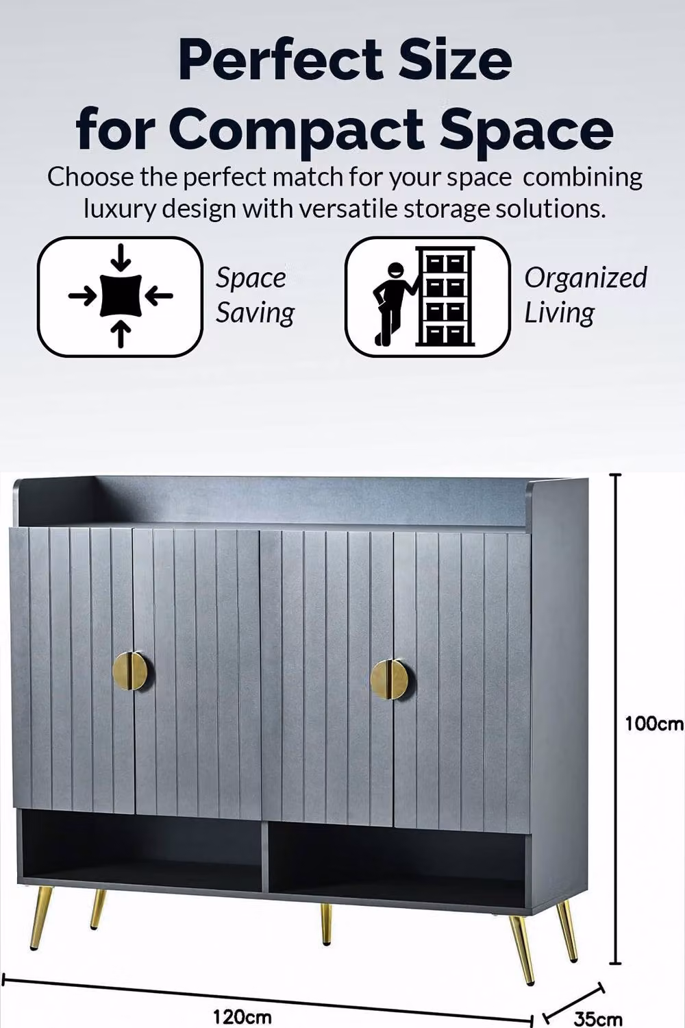 Hygrad Built to Survive Shoe Cabinet Hallway Storage Organiser in Grey, W/D/H: 120 x 35 x 100 cm – 2