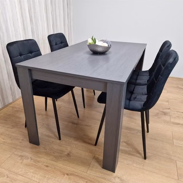KOSY KOALA Modern Rectangular Dining Table Set with 4 Black Velvet Chairs in Brown and Anthracite, W/D/H: 80 x 80 x 75 cm – 1