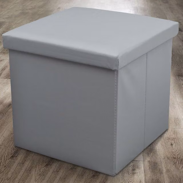Home Republic Faux Leather Foldable Storage Ottoman in Grey