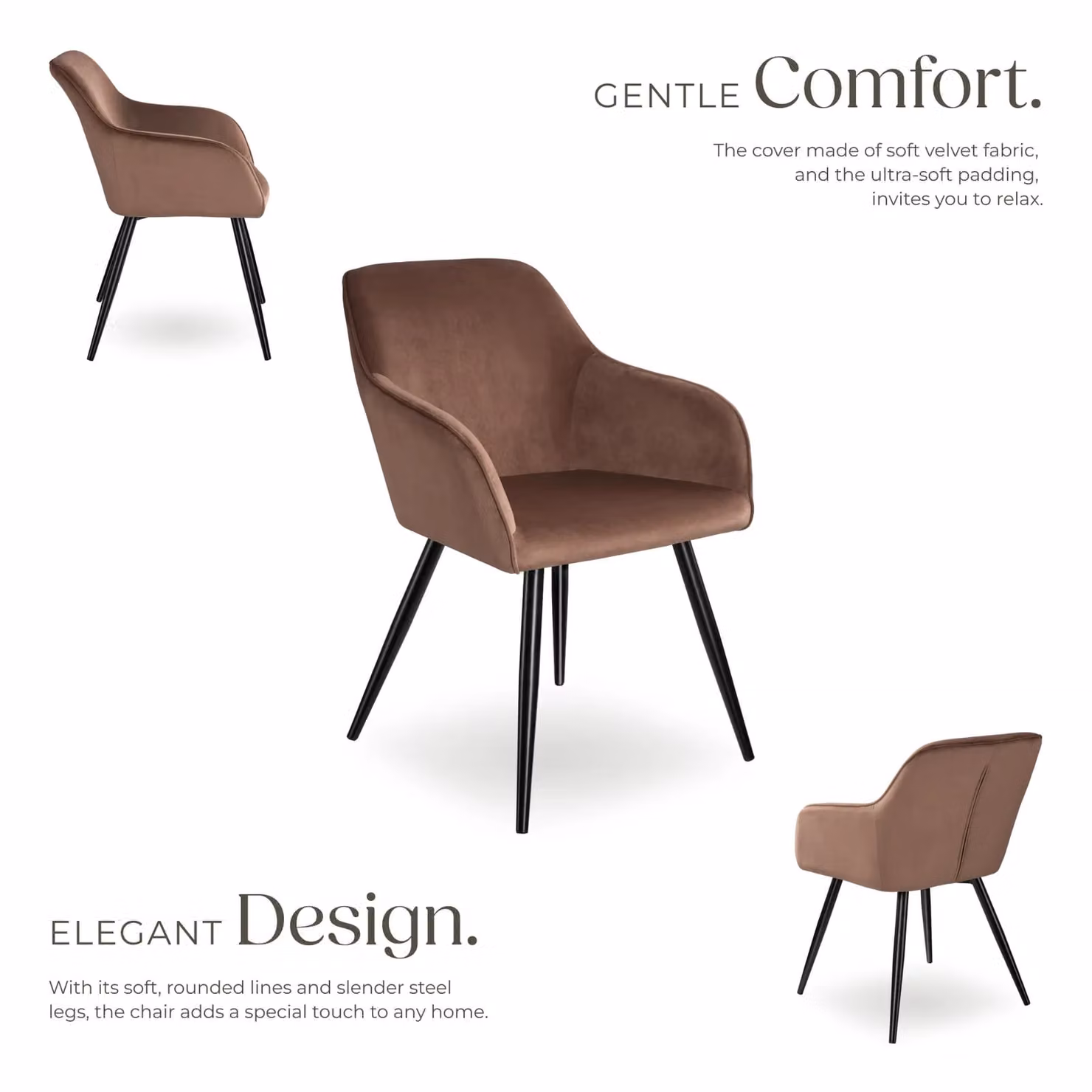 tectake Marilyn Dining Chair Set of 6 in Brown and Black Velvet – 3