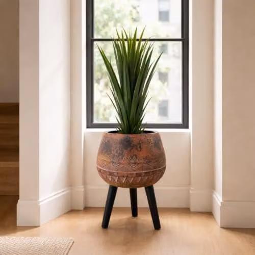 Leaf Extra Large Square Cachepot Planter in Brown