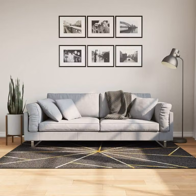 Berkfield Home Washable Geometric Anti Slip Round Rug in Black and Gold, Diameter: 100 cm
