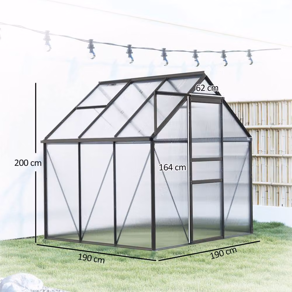 STILVORA Walk-In Greenhouse with Sliding Door and Polycarbonate Windows in Grey, W/D/H: 190 x 190 x 190 cm – 3
