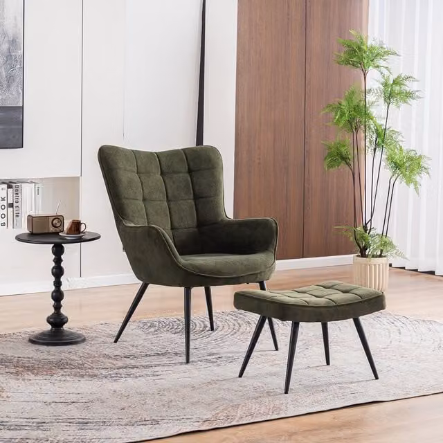 More4Homes Vera Green Velvet Modern Tub Accent Chair with Ottoman and Metal Legs