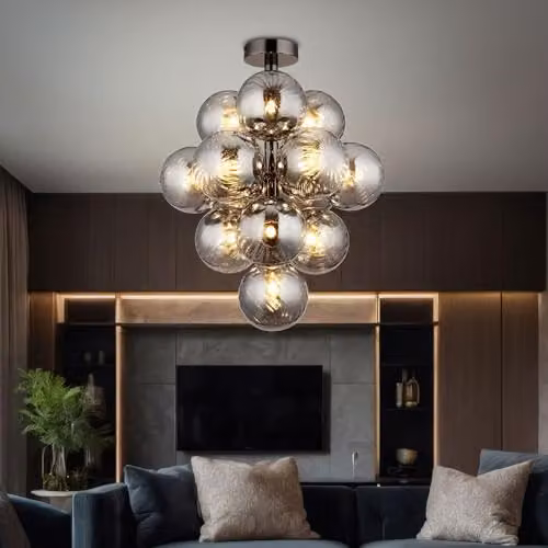 Globo Lighting Modern Ceiling Lamp with Smoke Glass Spheres in Black and Chrome, Diameter: 39.5 cm – 2