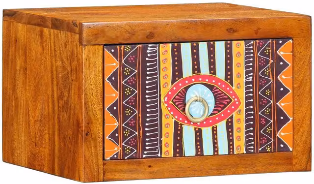 Berkfield Home Acacia Wood Bedside Cabinet with Drawer, Brown and Multicolour, W/D/H: 35 x 30 x 22 cm – 1