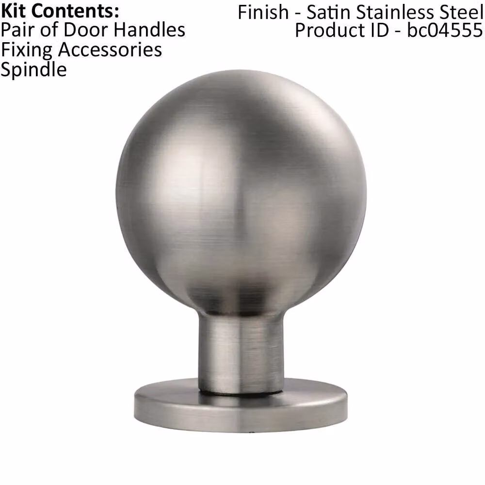 Loops Pair Ball Mortice Door Knobs in Brushed Satin Stainless Steel, 55mm Diameter – 2