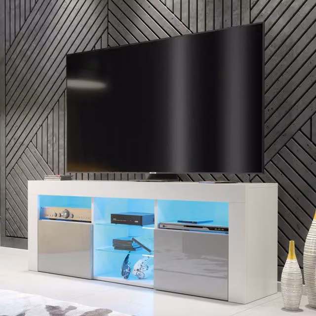 Creative Furniture Pulse TV Unit in Grey and White with Glossy Doors, W: 145 cm, H: 53 cm, D: 35 cm – 1