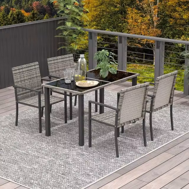 OUTSUNNY 4 Seater Rattan Garden Furniture Set with Glass Tabletop in Mid Grey