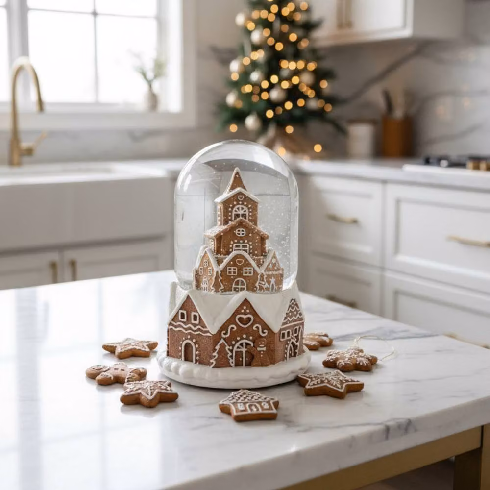 Garden Greatness Musical Gingerbread Tower Snowglobe in Brown – 2