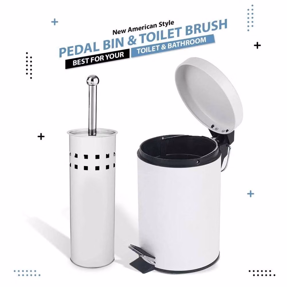 EONLION White Stainless Steel Pedal Bathroom Bin Set with Toilet Brush – 2