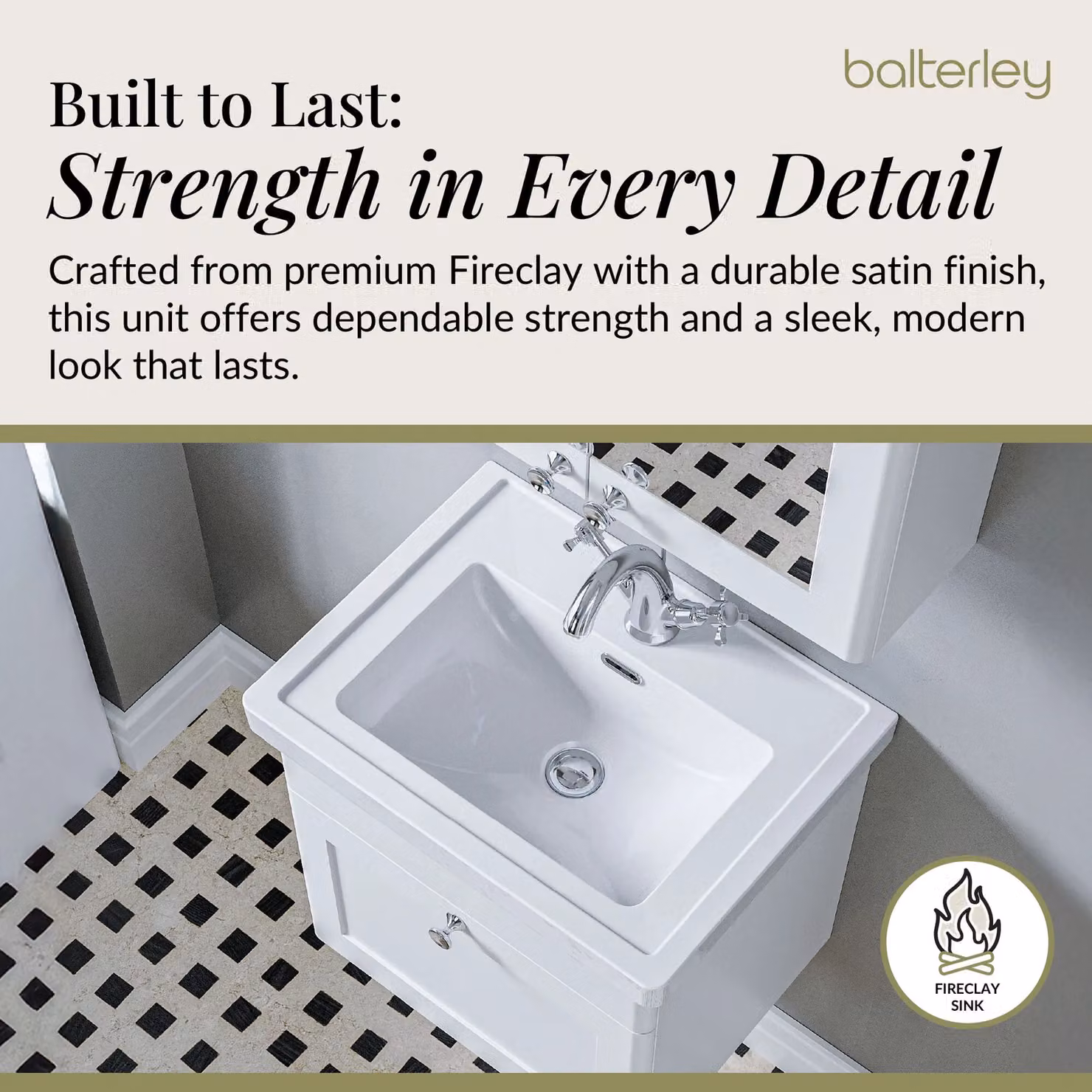Balterley Wall Hung 1-Drawer Bathroom Vanity Unit and Fireclay Basin, White – 2